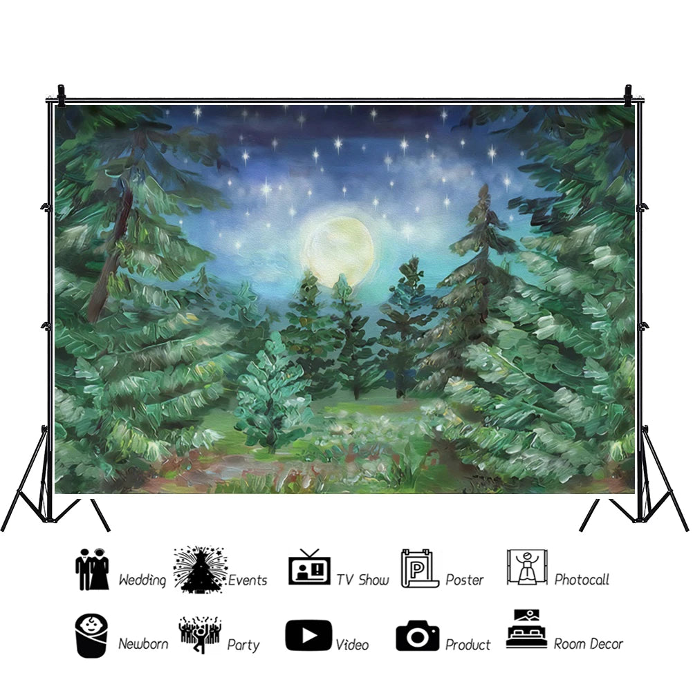 KMK - Starry Night PineTree Forest Backdrop