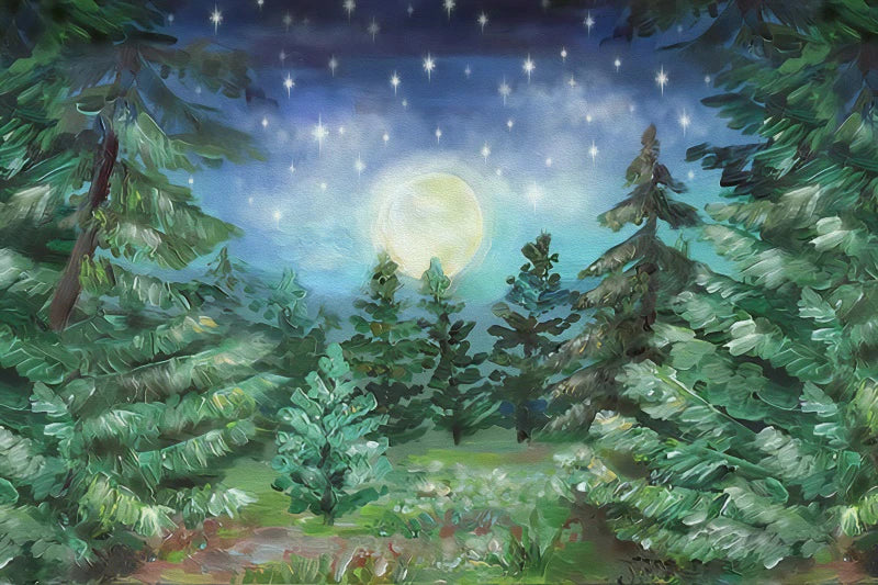 KMK - Starry Night PineTree Forest Backdrop