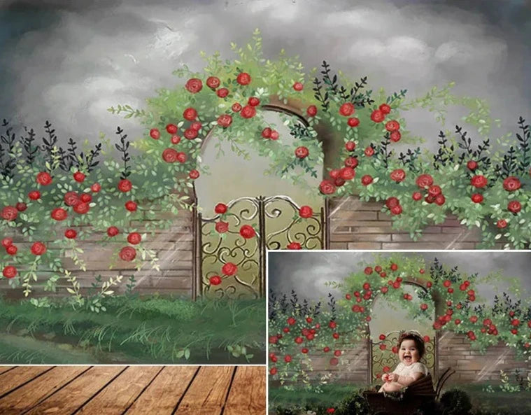 KMK - Stormy Apple Garden Gate Backdrop