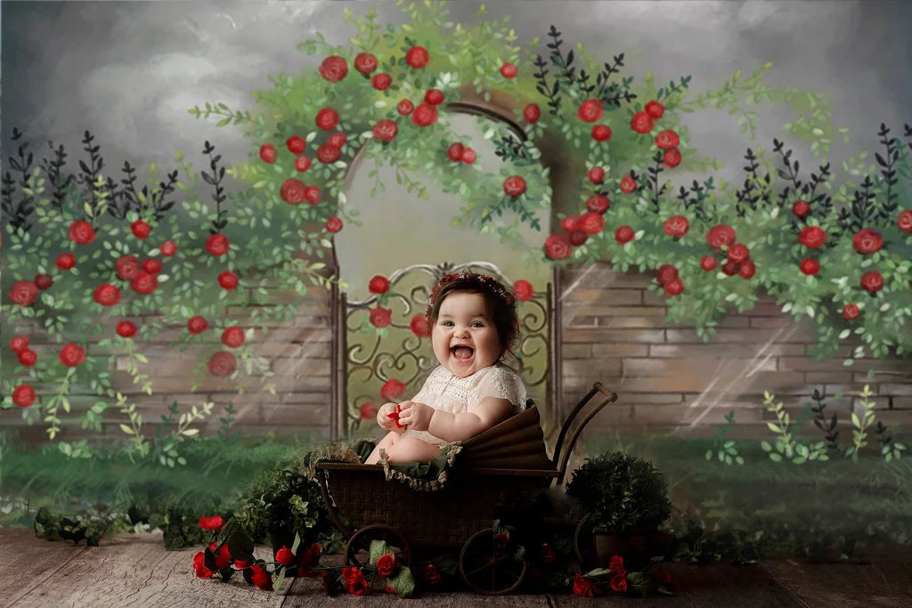 KMK - Stormy Apple Garden Gate Backdrop