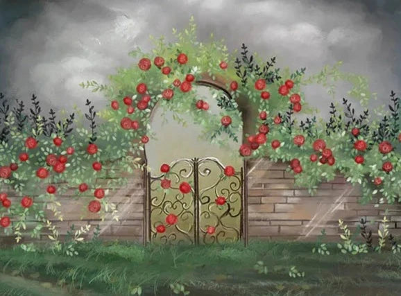 KMK - Stormy Apple Garden Gate Backdrop