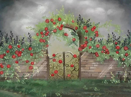 KMK - Stormy Apple Garden Gate Backdrop