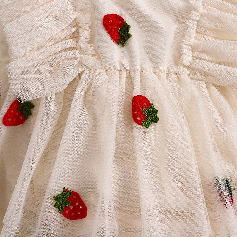 KMK - Strawberry Embroidery Mesh Romper Dress