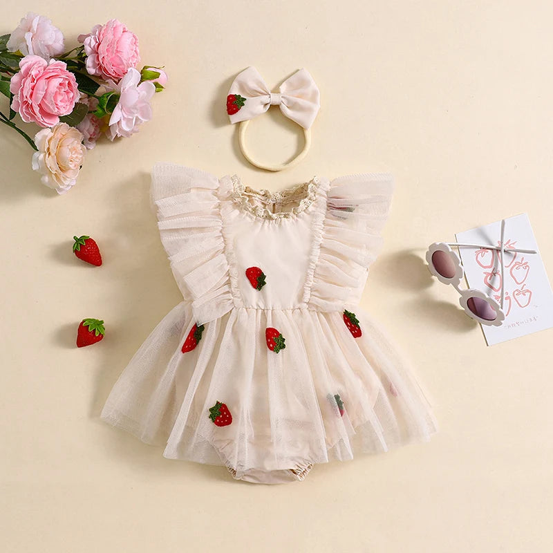 KMK - Strawberry Embroidery Mesh Romper Dress