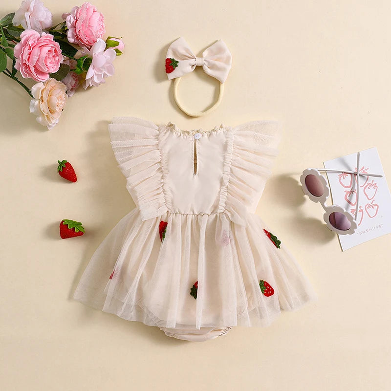 KMK - Strawberry Embroidery Mesh Romper Dress