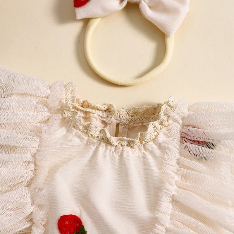 KMK - Strawberry Embroidery Mesh Romper Dress