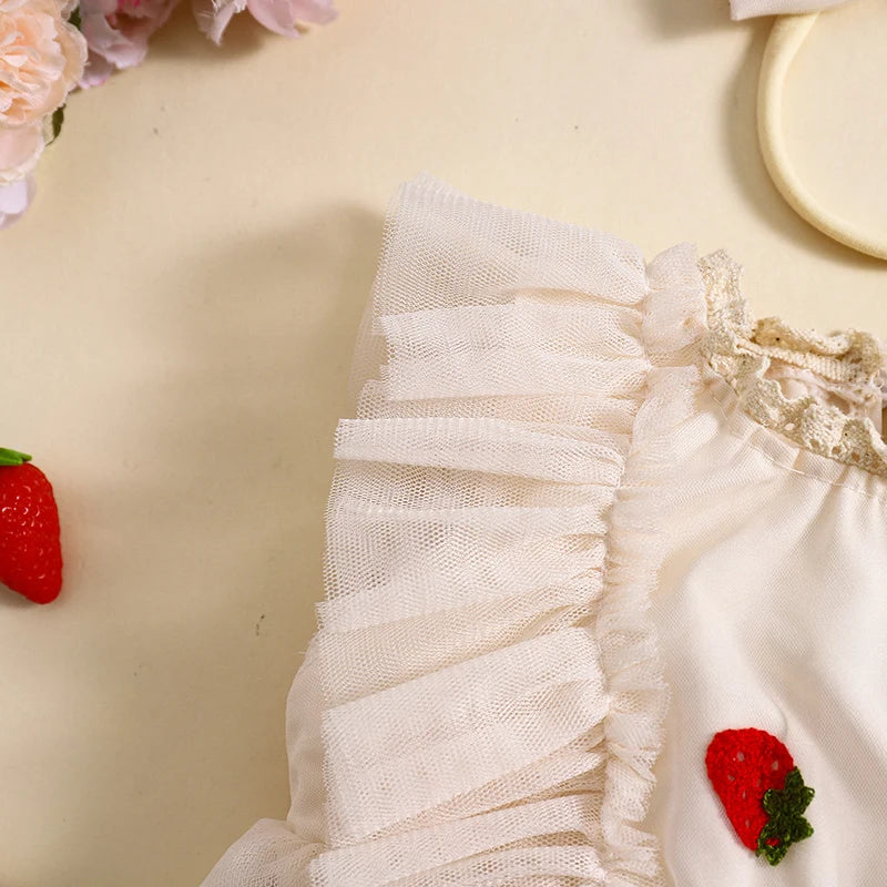 KMK - Strawberry Embroidery Mesh Romper Dress