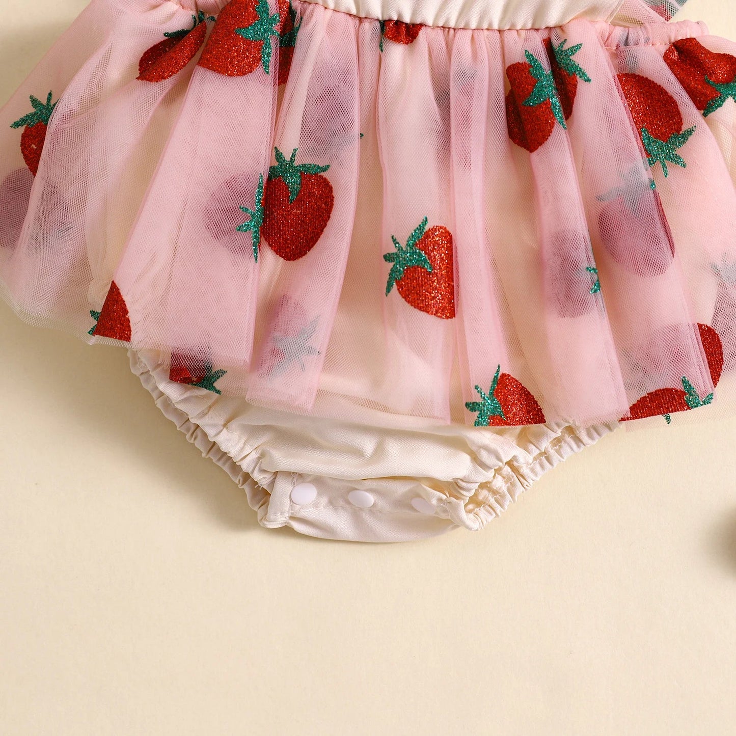 KMK - Strawberry Embroidery Tulle Romper Dress + Headband