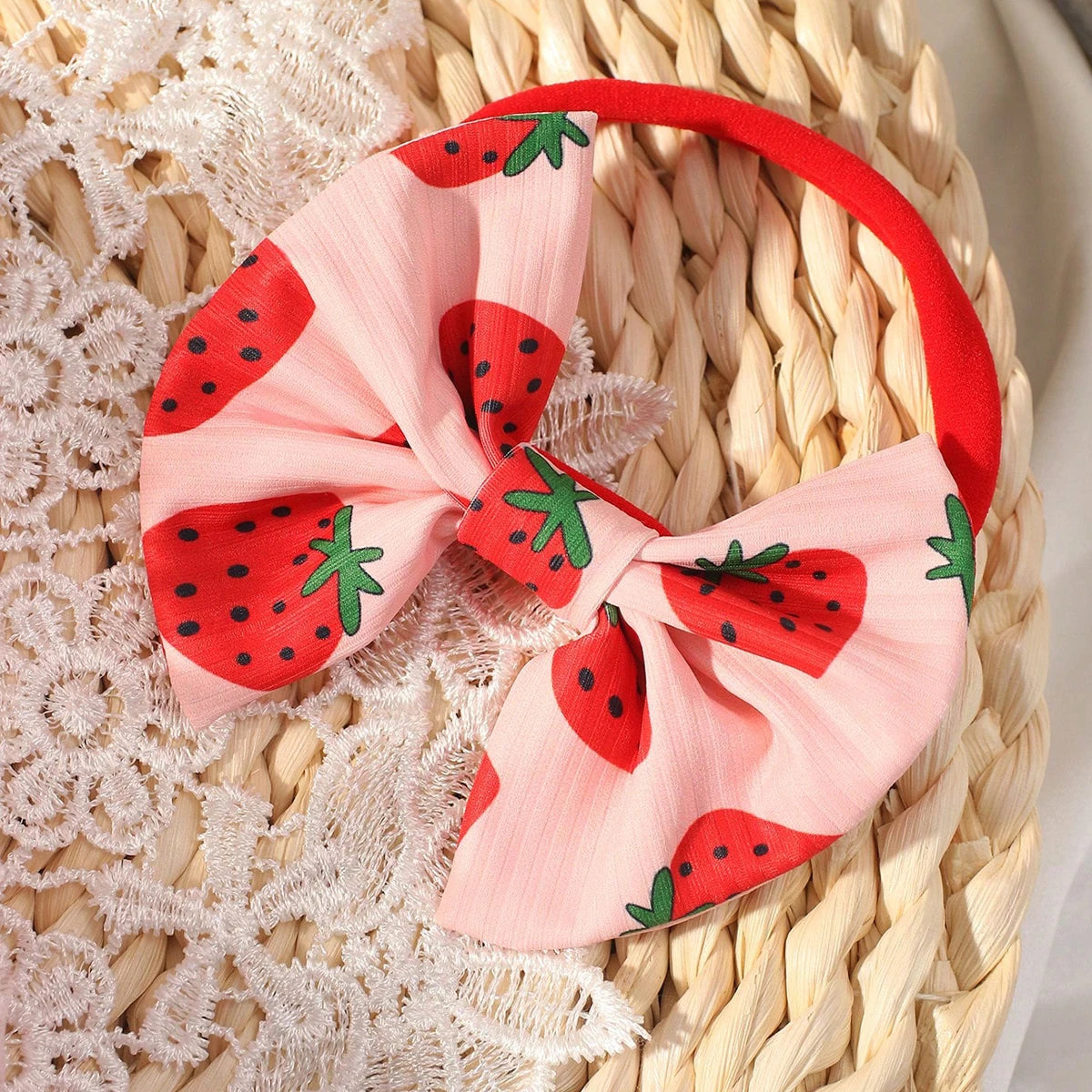 KMK - Strawberry Print Mesh Romper + Headband