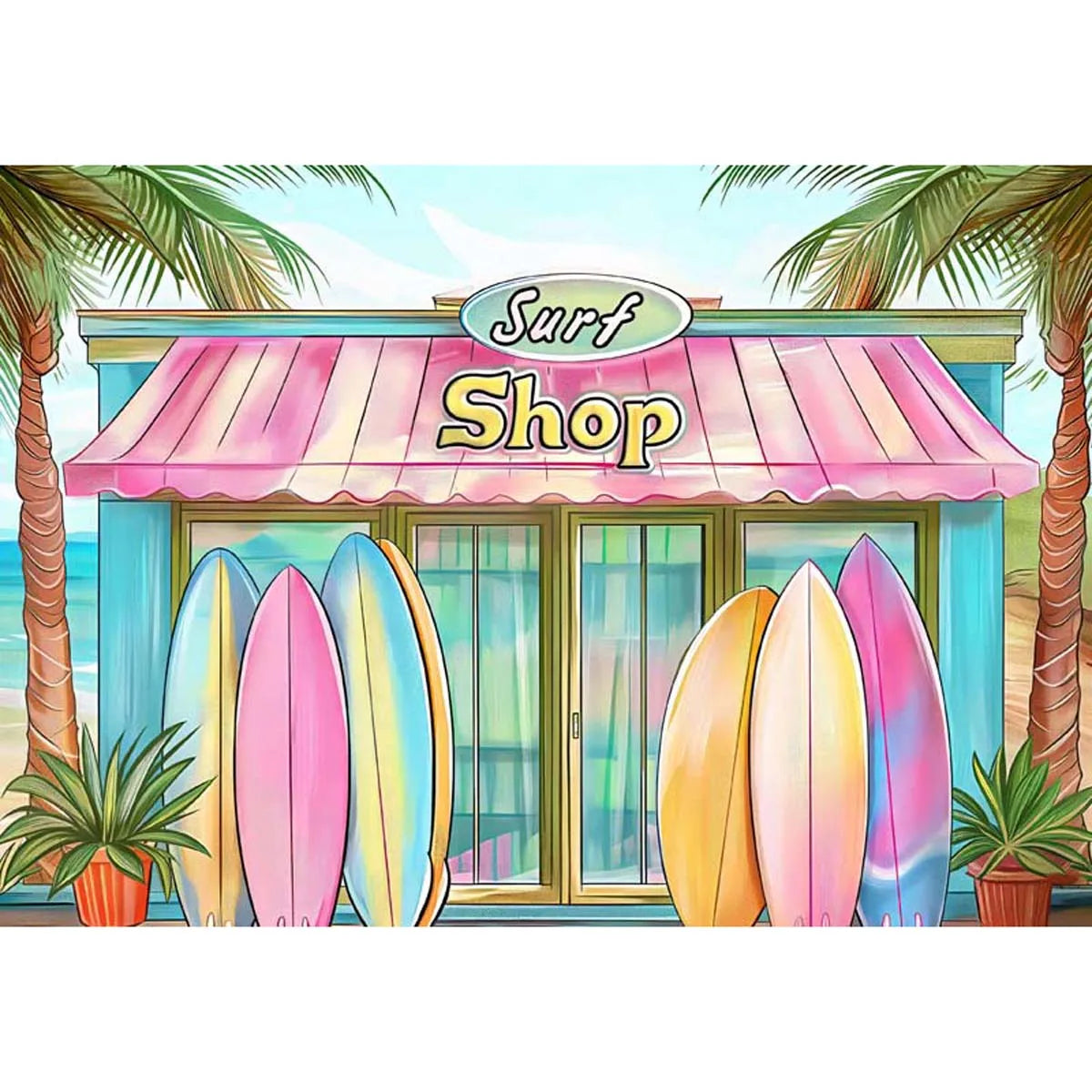 KMK - Summer Beach Surfboard Shop Poly Photography Backdrop