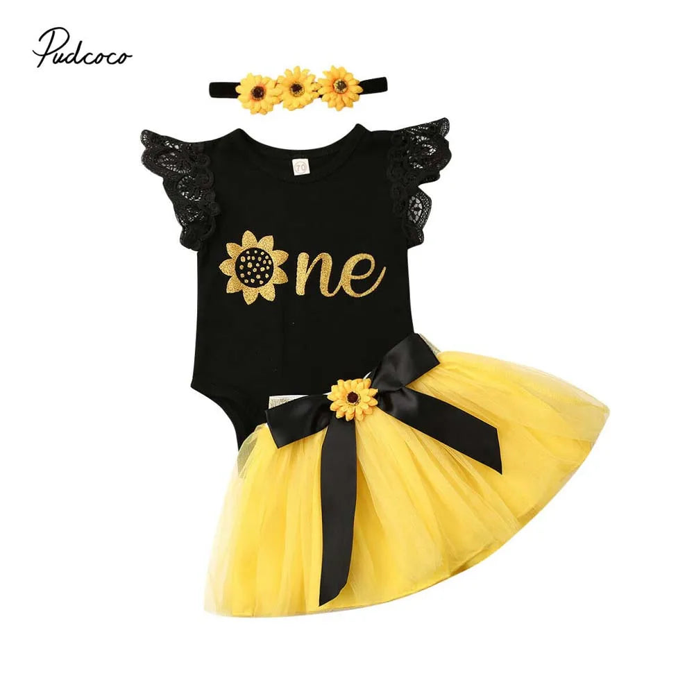 KMK - Sunflower Romper + Tutu + Headband