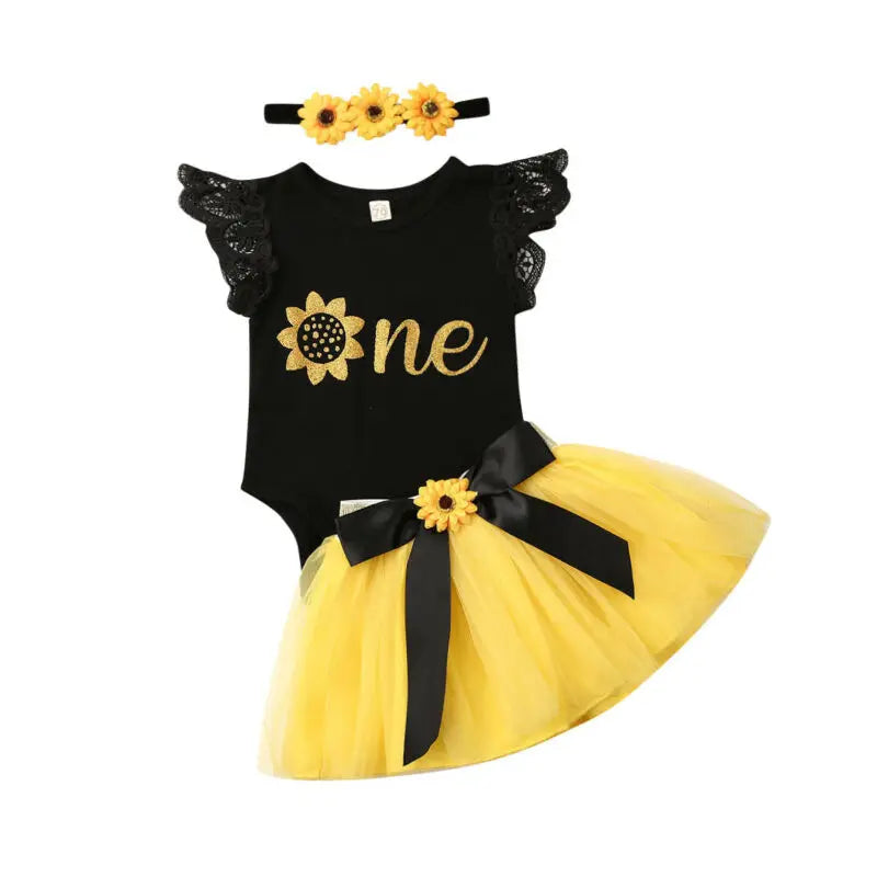 KMK - Sunflower Romper + Tutu + Headband