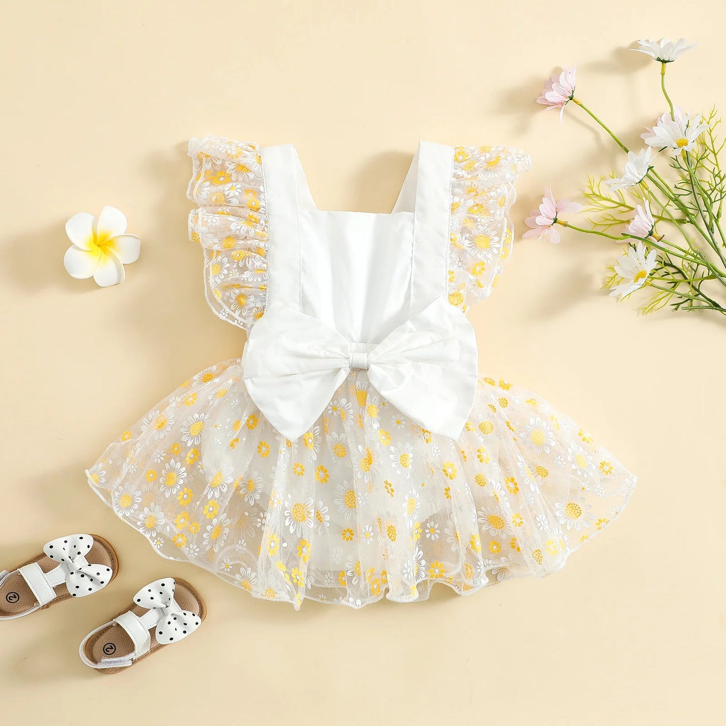 KMK - Sunflowers/Tie-Dye Printed Lace Tutu Romper