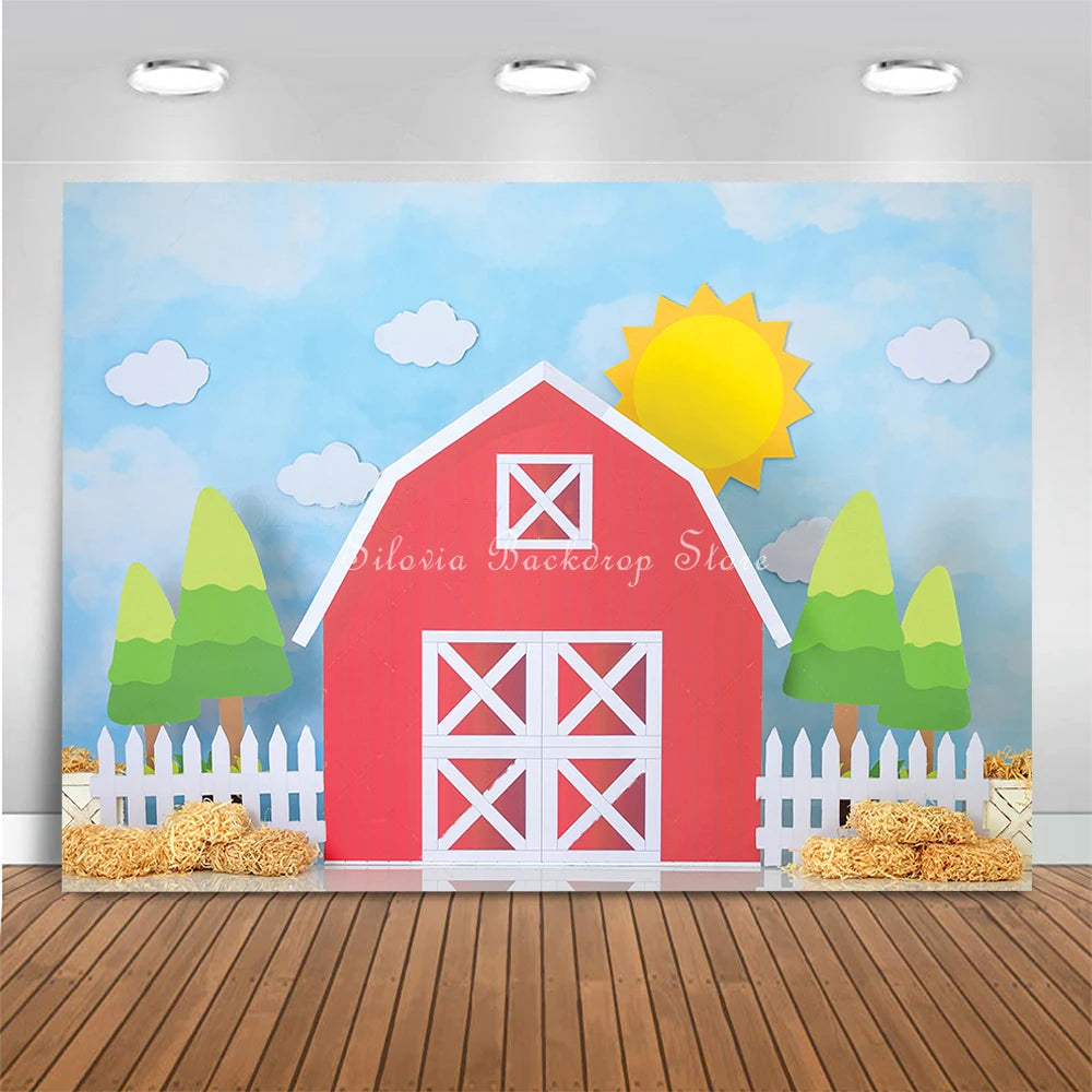 KMK - Sunny Red Barn Farm Backdrop