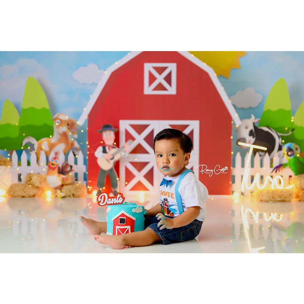 KMK - Sunny Red Barn Farm Backdrop