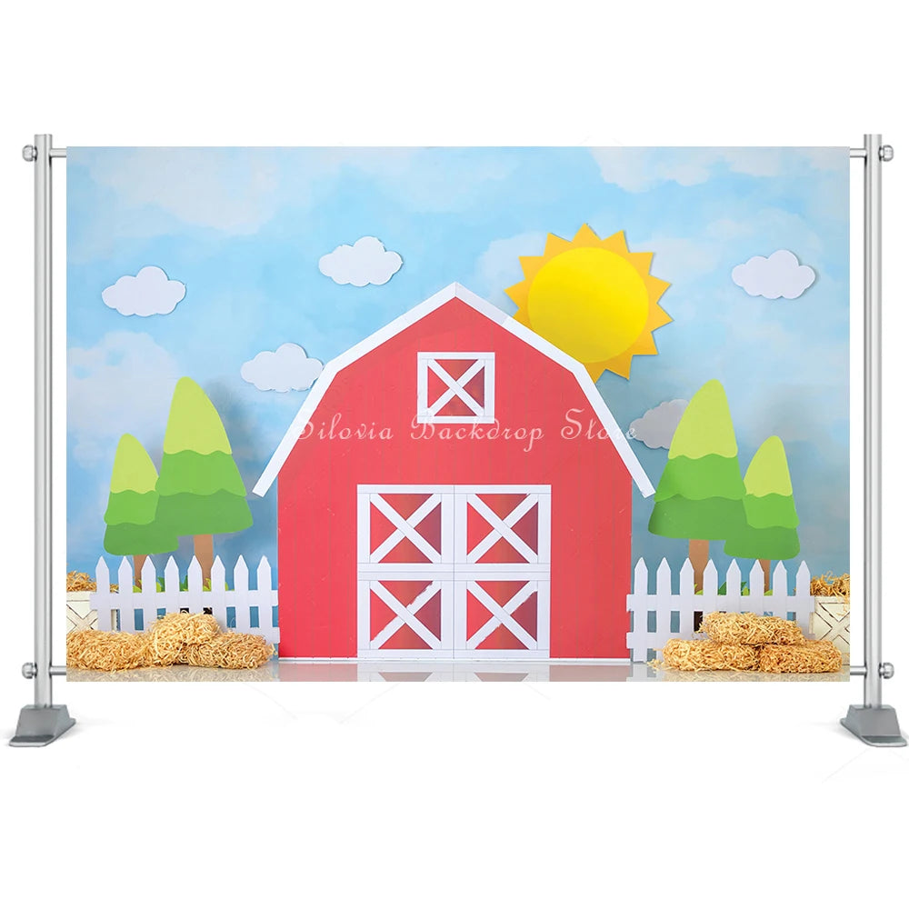 KMK - Sunny Red Barn Farm Backdrop