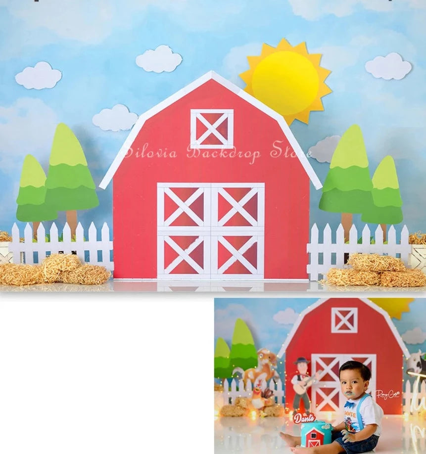 KMK - Sunny Red Barn Farm Backdrop