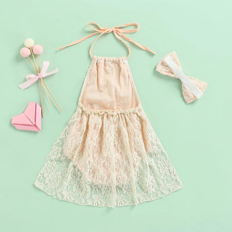 KMK - Sweet Floral Lace Sleeveless Romper + Headband