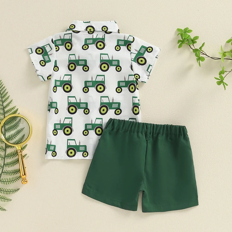 KMK - Tractor Print Short Sleeve Shirt + Shorts