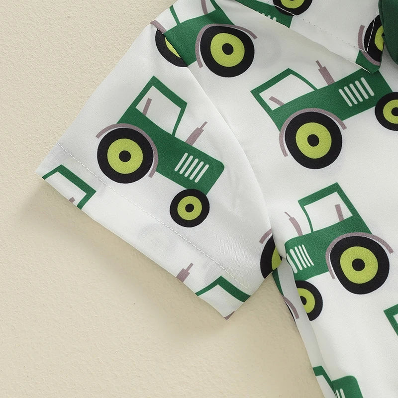 KMK - Tractor Print Short Sleeve Shirt + Shorts