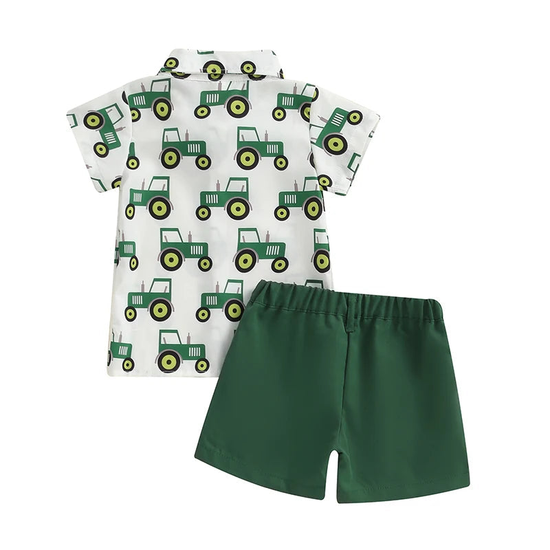 KMK - Tractor Print Short Sleeve Shirt + Shorts