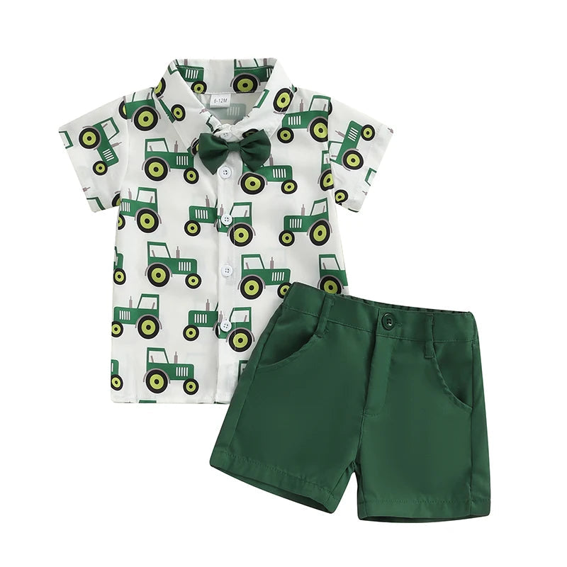 KMK - Tractor Print Short Sleeve Shirt + Shorts