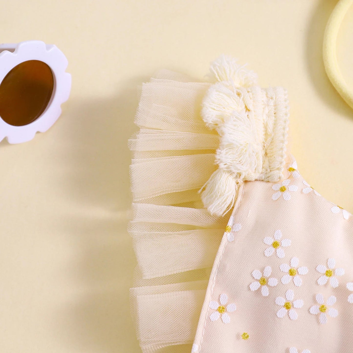 KMK - Tulle Daisy Romper Dress + Headband