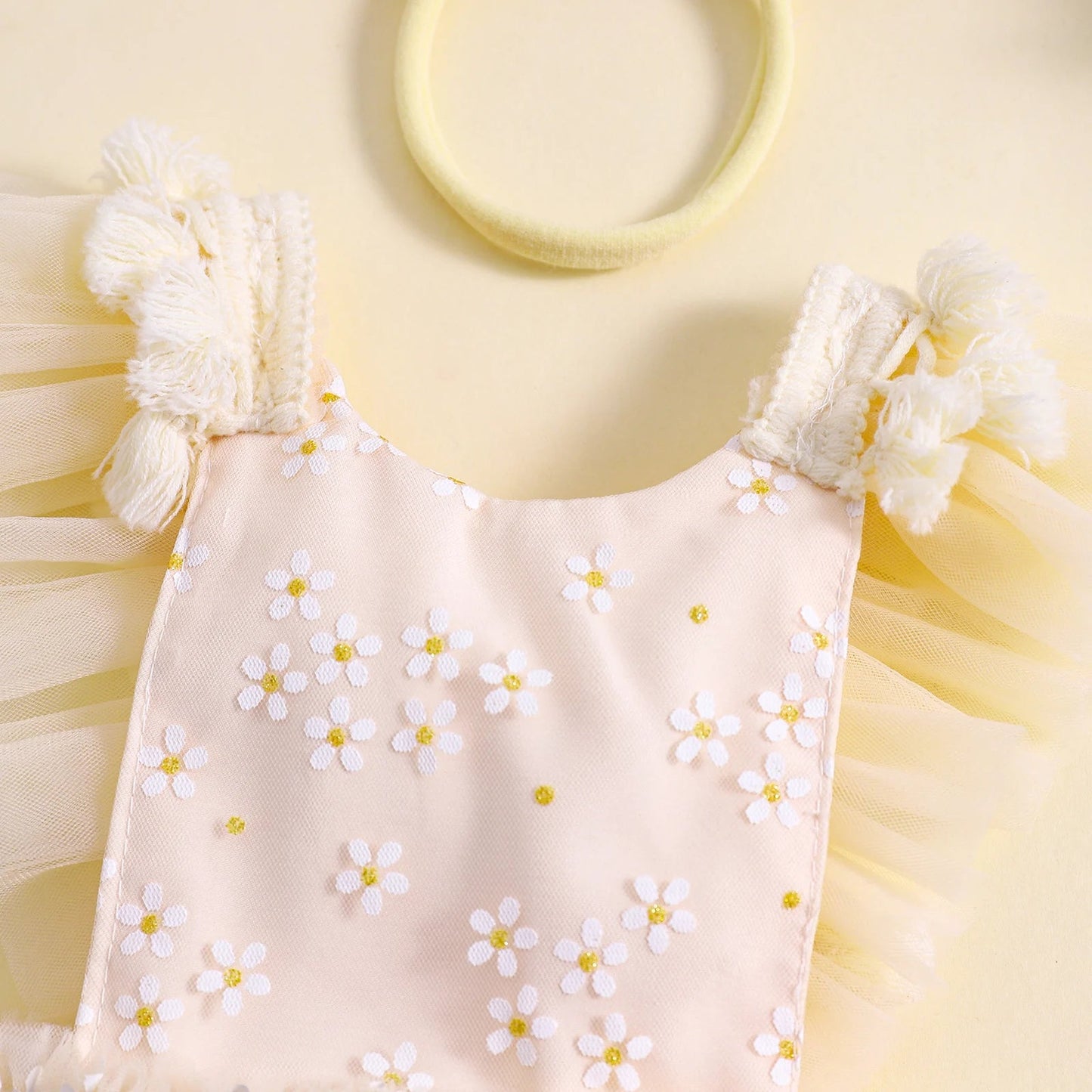 KMK - Tulle Daisy Romper Dress + Headband