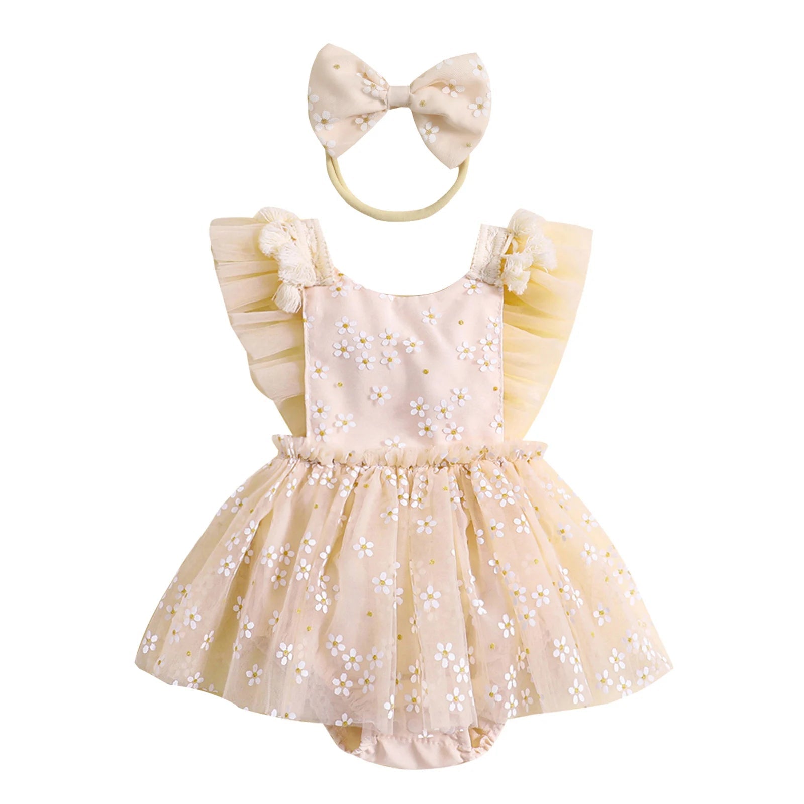 KMK - Tulle Daisy Romper Dress + Headband