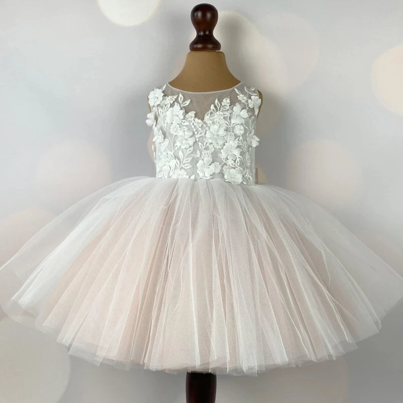 KMK - Tulle Flower Dress Pink/White