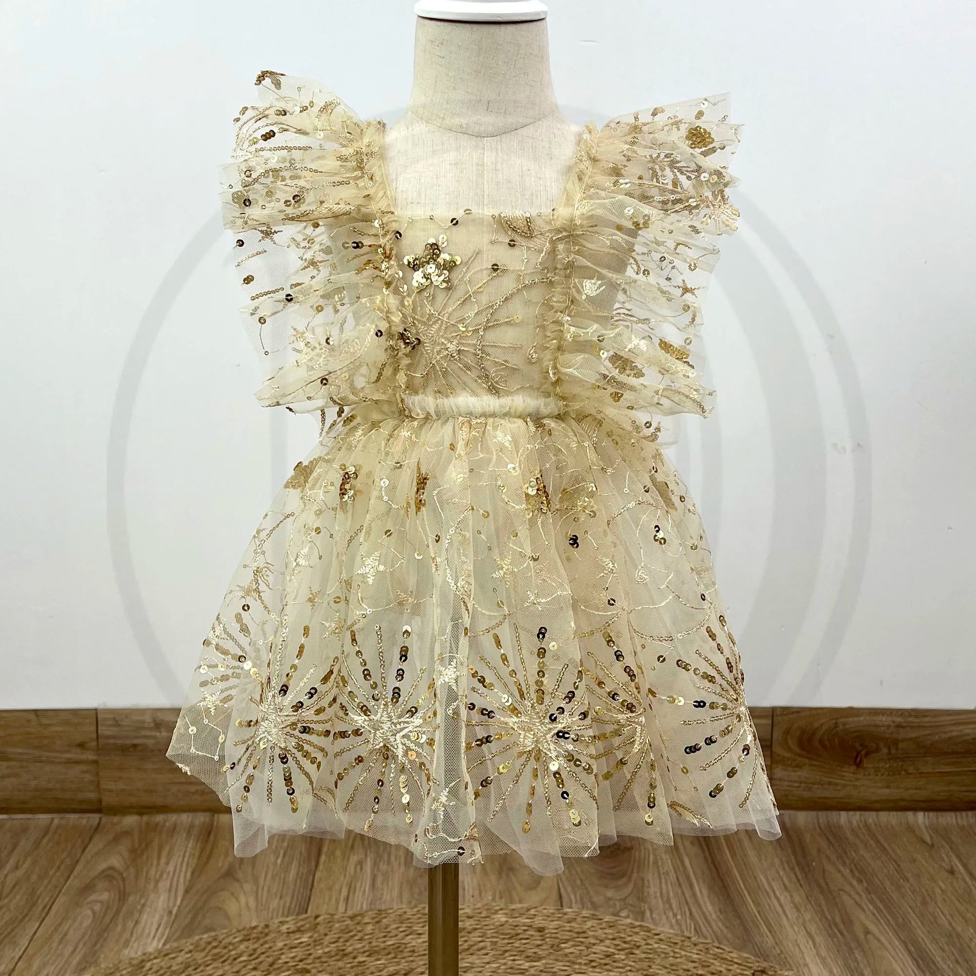 KMK - Tulle Sequin Floral Ruffle Dress