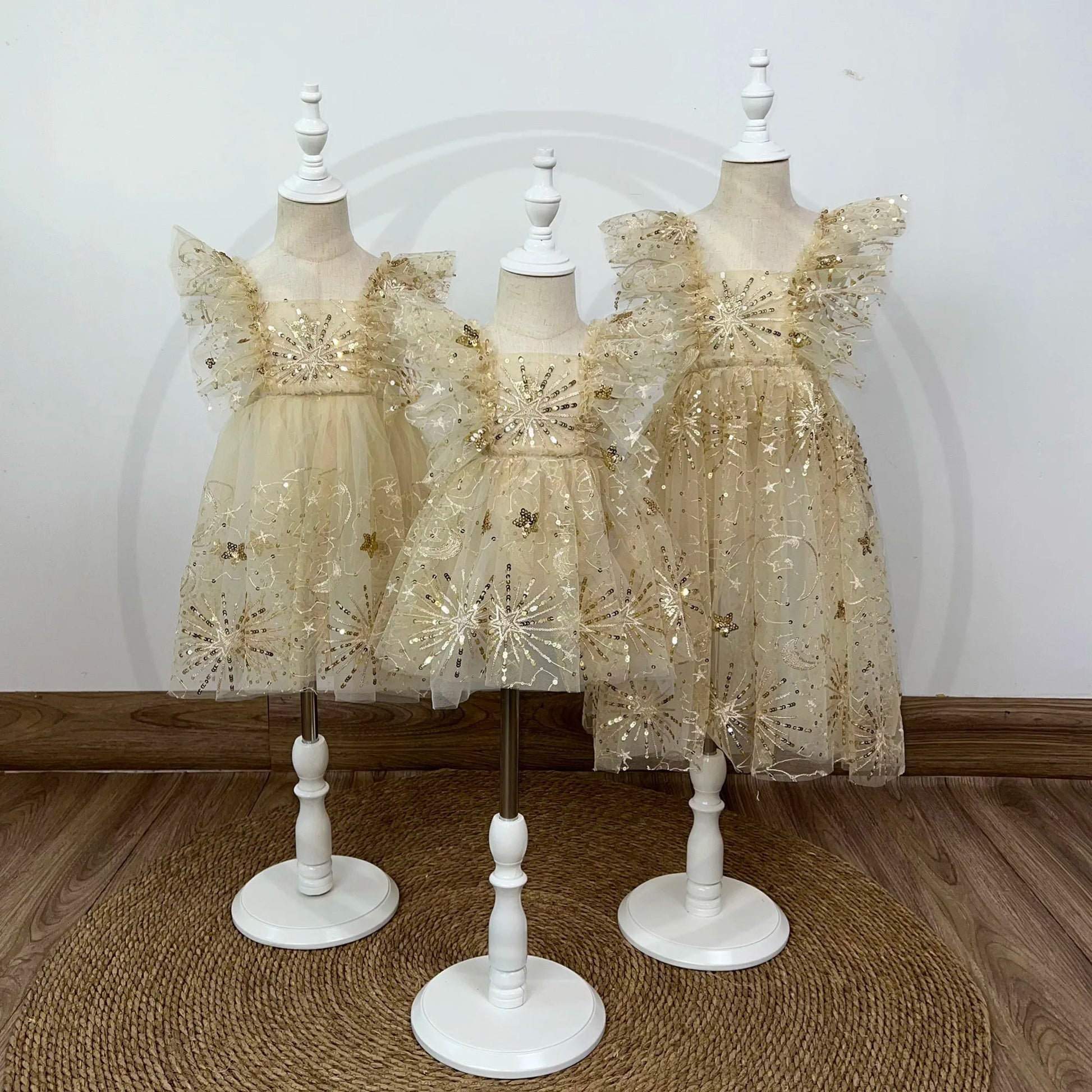 KMK - Tulle Sequin Floral Ruffle Dress