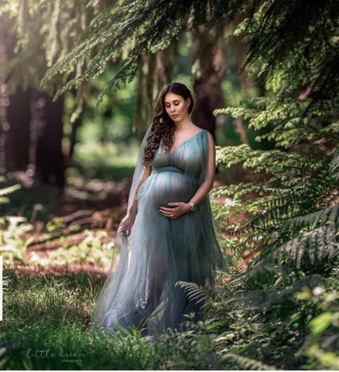 KMK - Tulle V- Maternity Maxi Long Voile Gown