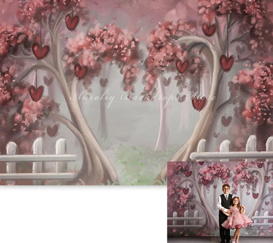 KMK - Valentine Day Forest Hearts Backdrop