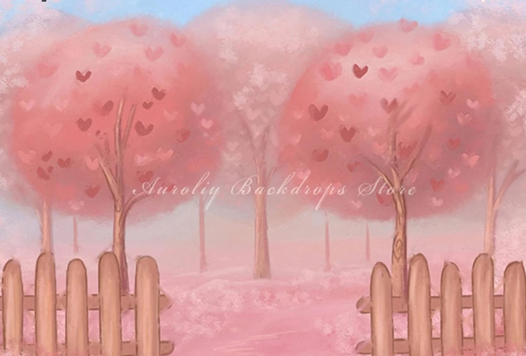 KMK - Valentine Day Pink Hearts Garden Backdrop