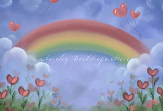 KMK - Valentine Day Rainbow Hearts Backdrop