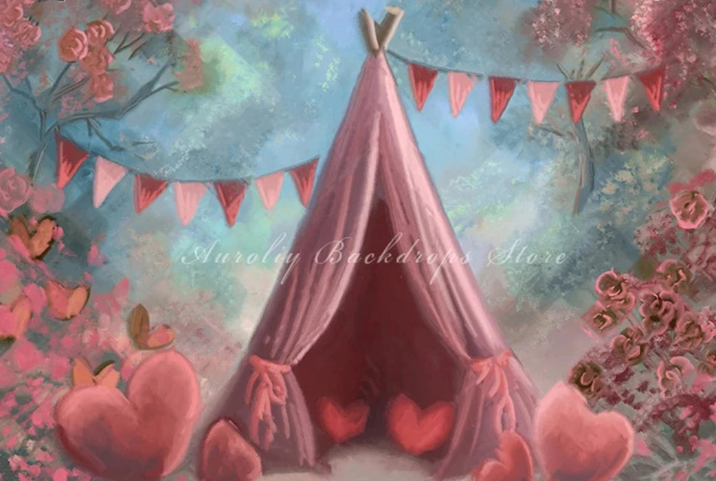 KMK - Valentine Day Teepee Hearts Backdrop