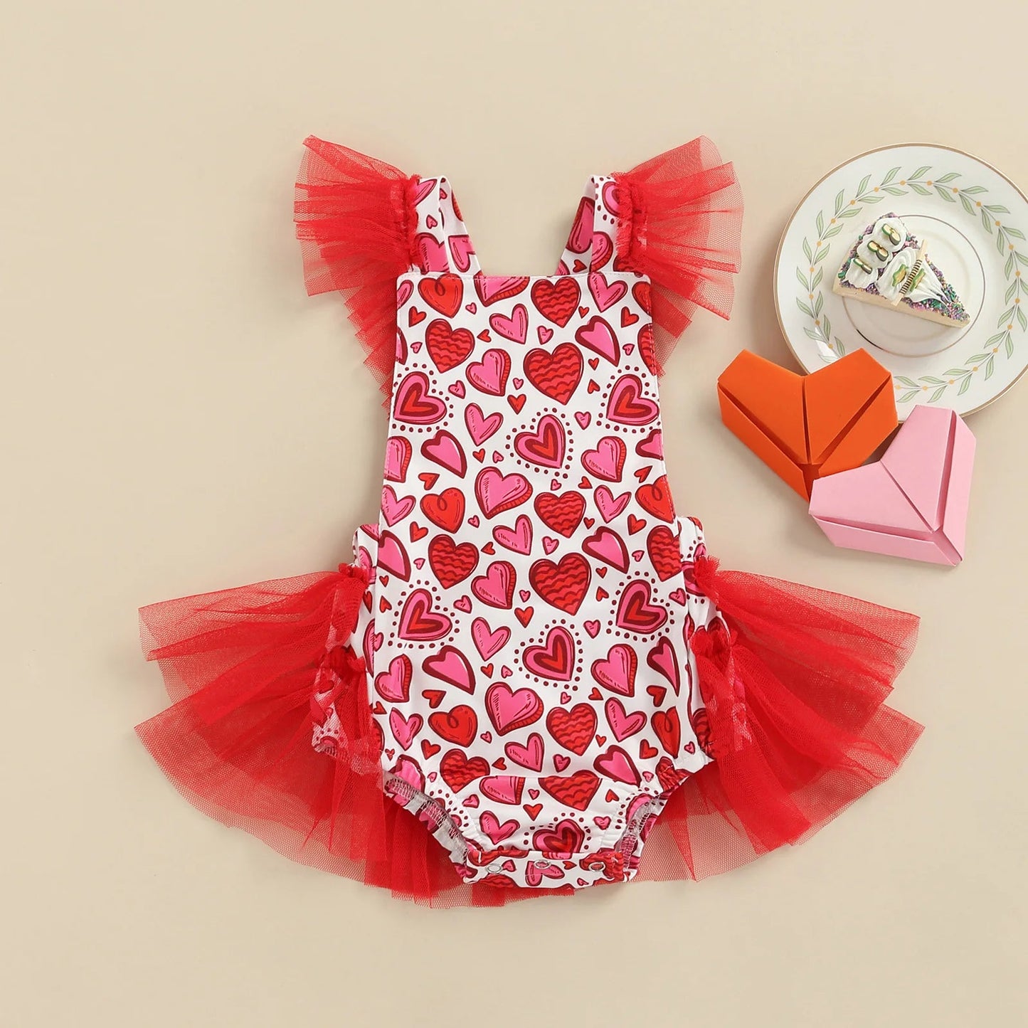 KMK -Valentines Heart Lace Romper