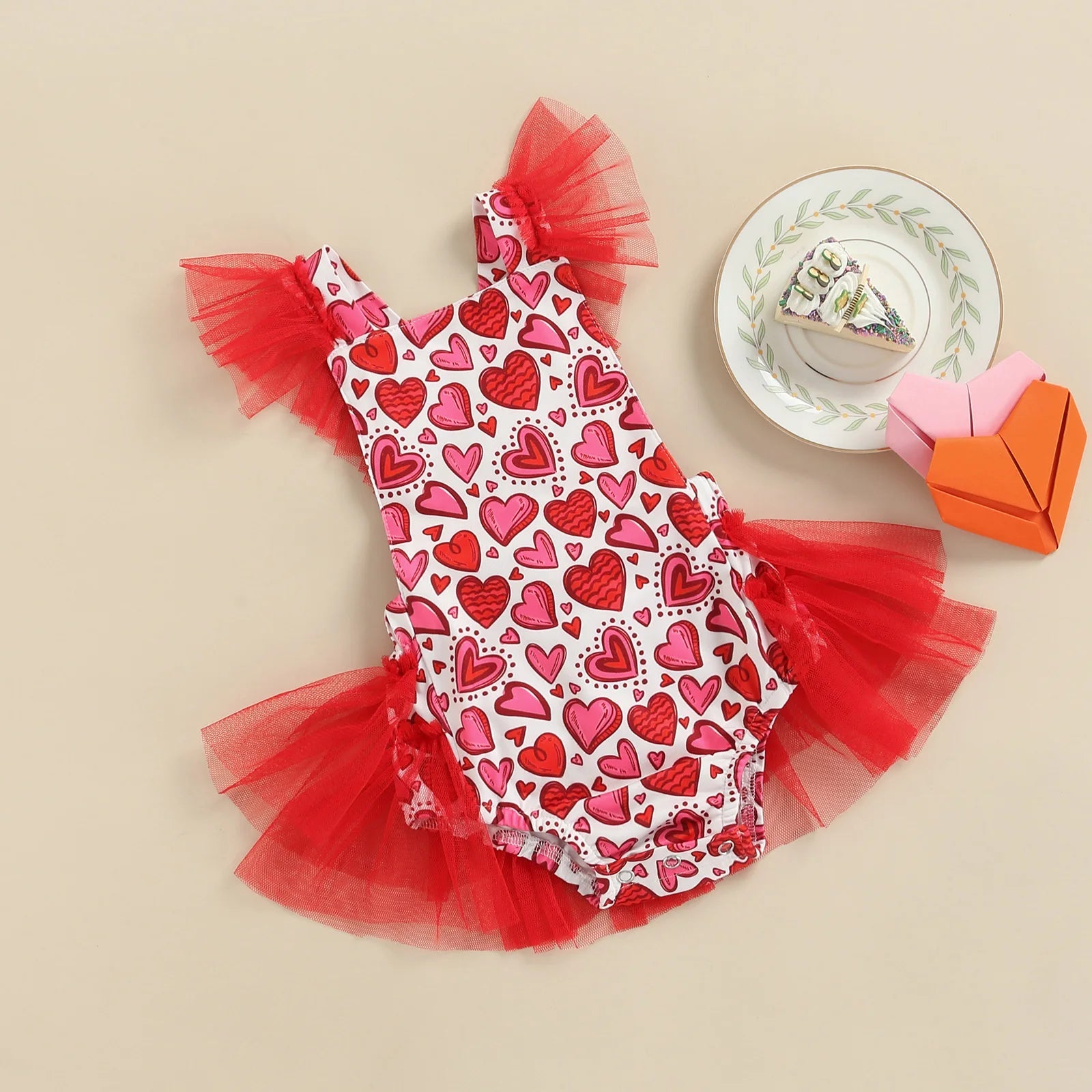 KMK -Valentines Heart Lace Romper