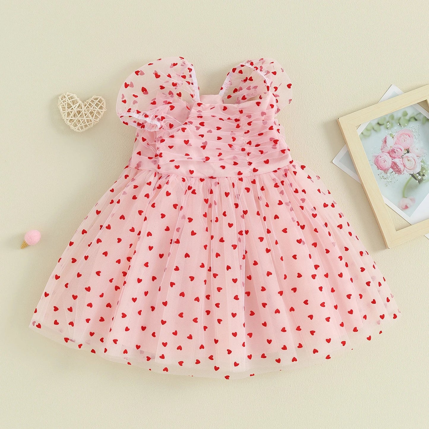 KMK - Valentine’s Heart Print Tulle Dress