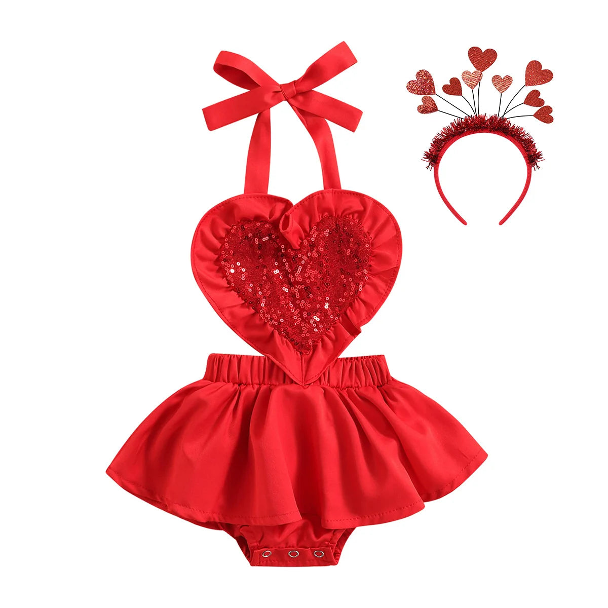 KMK - Valentines Heart Red Romper/Dress Set