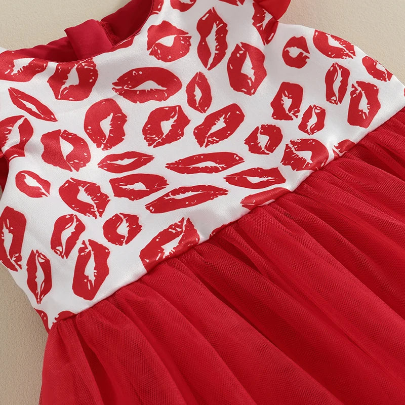 KMK - Valentine’s Kisses Print Tulle Dress + Headband