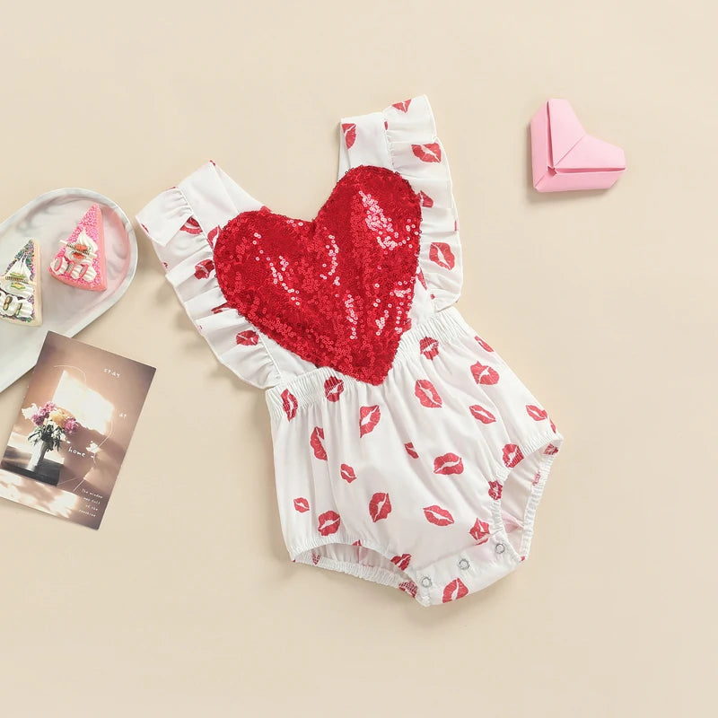 KMK - Valentines Sleeveless Heart Sequin Romper