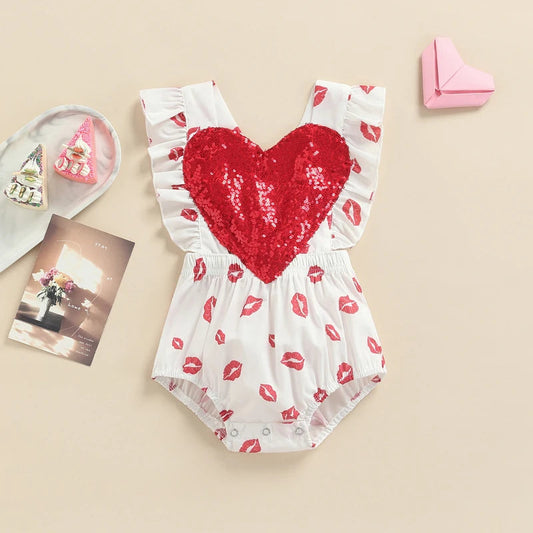 KMK - Valentines Sleeveless Heart Sequin Romper