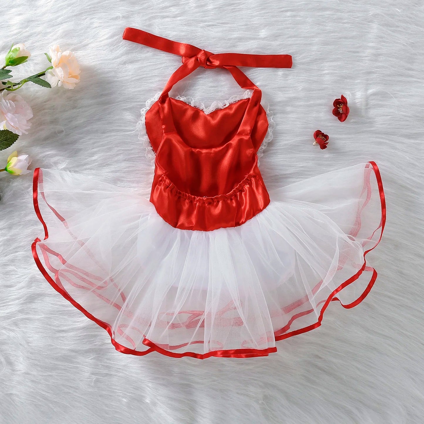 KMK - Valentines Sleeveless Heart Sequins Tutu Romper Dress