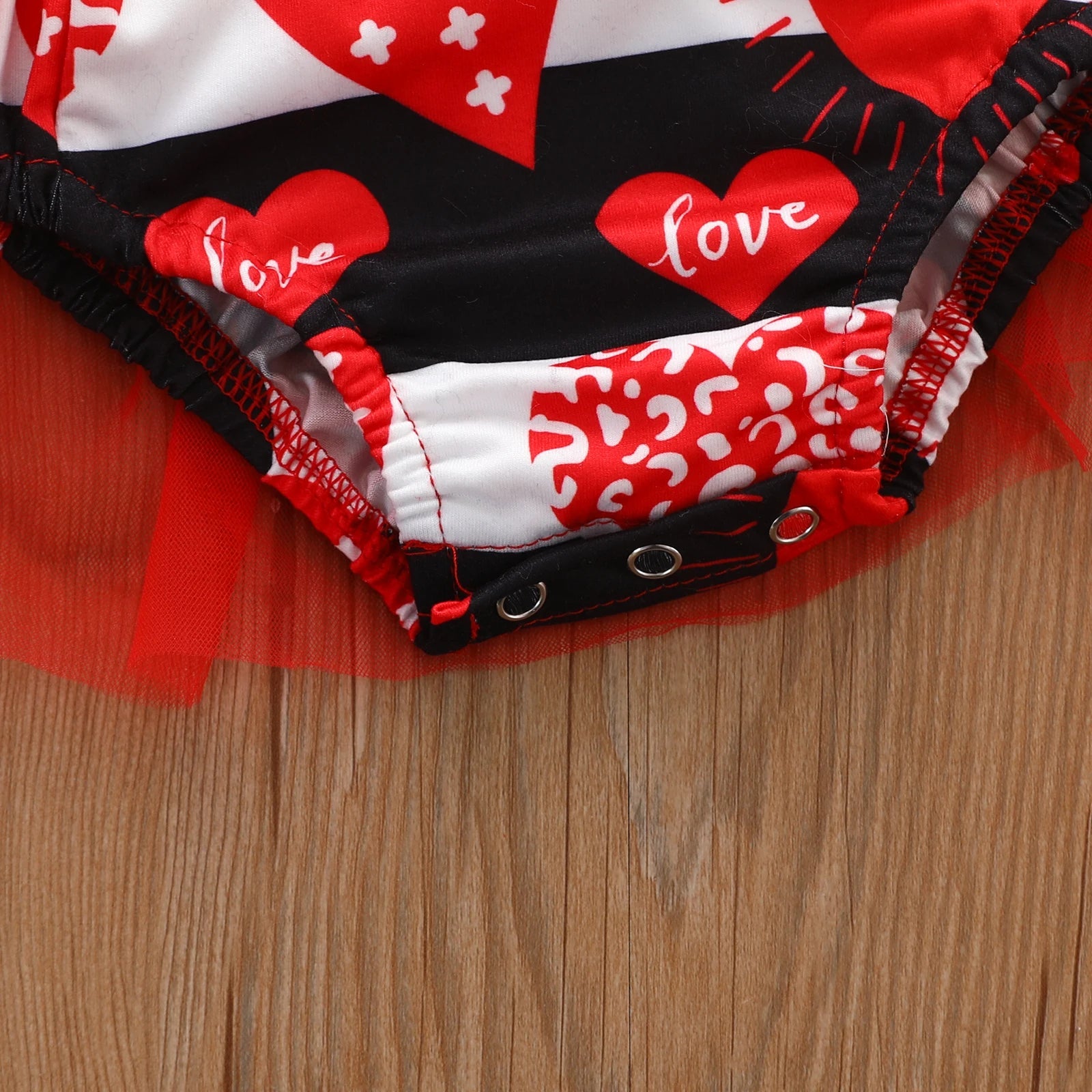 KMK - Valentines Sleeveless Striped Heart Lace Tutu Romper + Headband