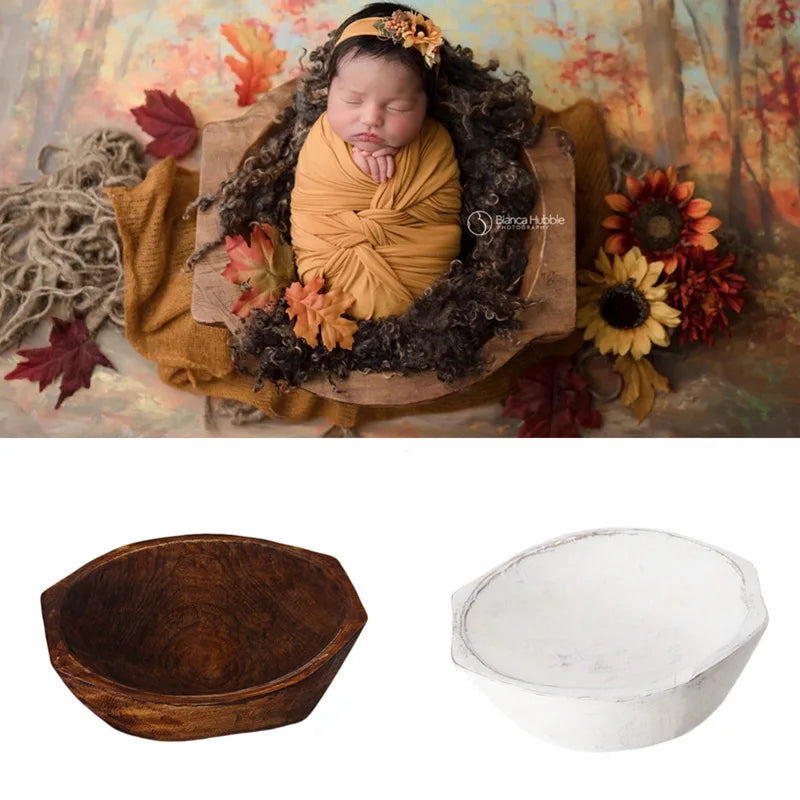 KMK - Vintage Round Wooden Basin Prop