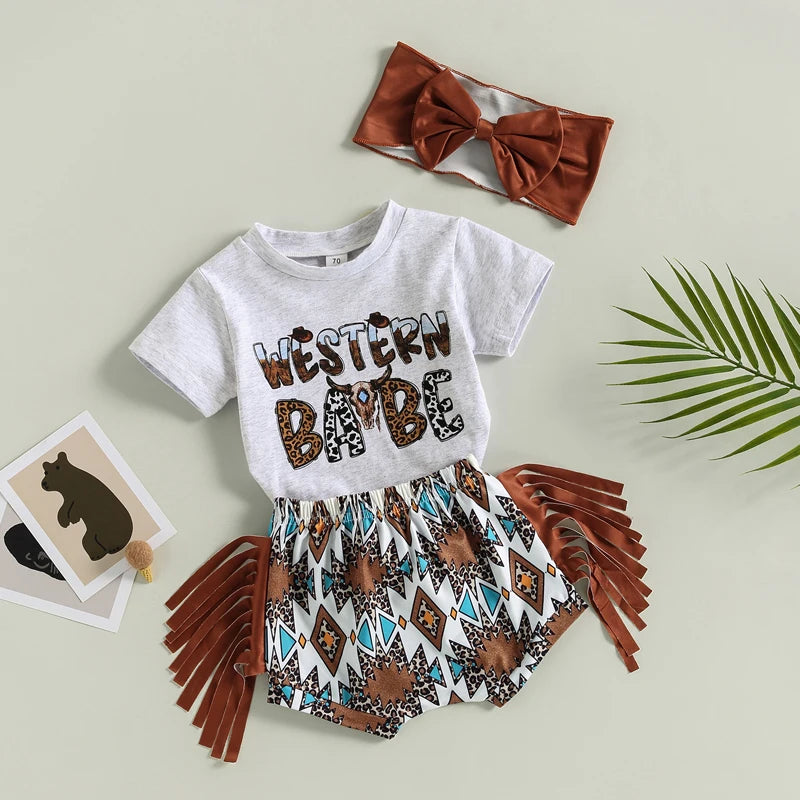 KMK - Western T-Shirt + Tassel Shorts + Headband