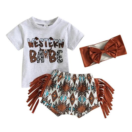 KMK - Western T-Shirt + Tassel Shorts + Headband