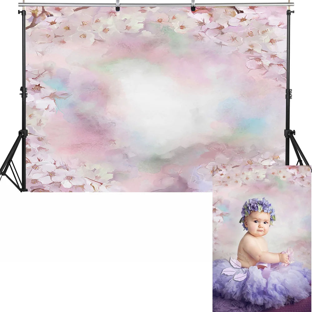 KMK - White Cherry Blossom Floral Watercolour Backdrop